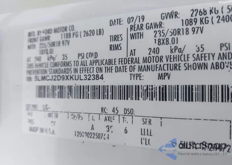 2019 Lincoln Mkc Select from USA, damaged, VIN 5LMCJ2D9XKUL32384